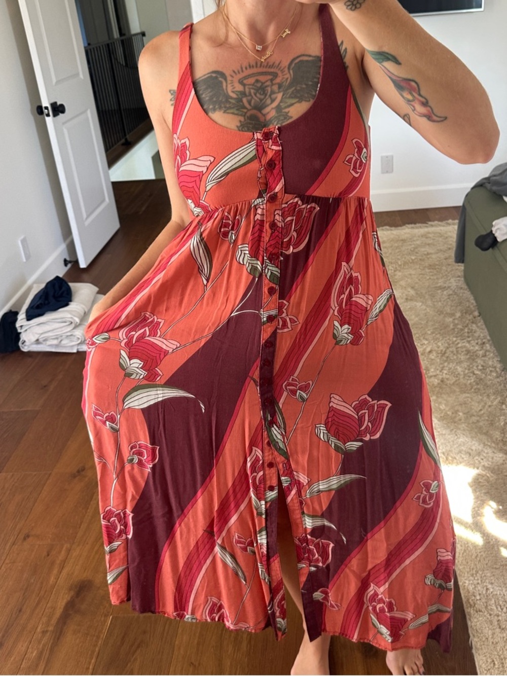 Novella Royale Rust and Burgundy Floral Maxi Dress